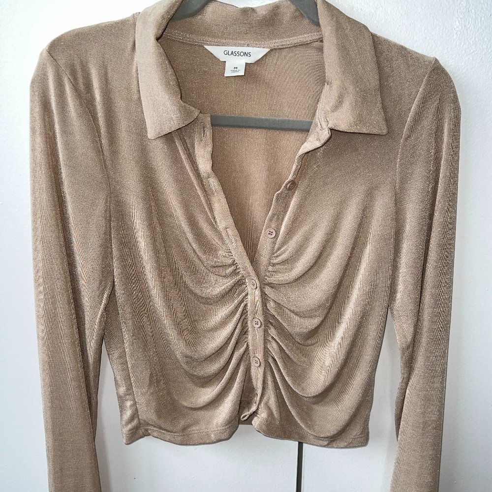 Glassons Ruched Button Front Long Sleeve